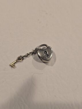 Pandora Silver Heart Padlock Charm with Gold Key Dangle
